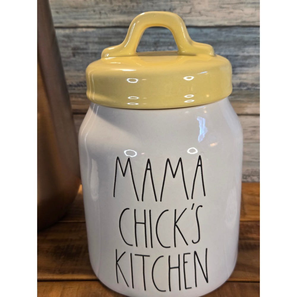 Rae Dunn Mama Chicks Kitchen Ceramic Canister White with Yellow Lid Farmhouse - Picture 2 of 13
